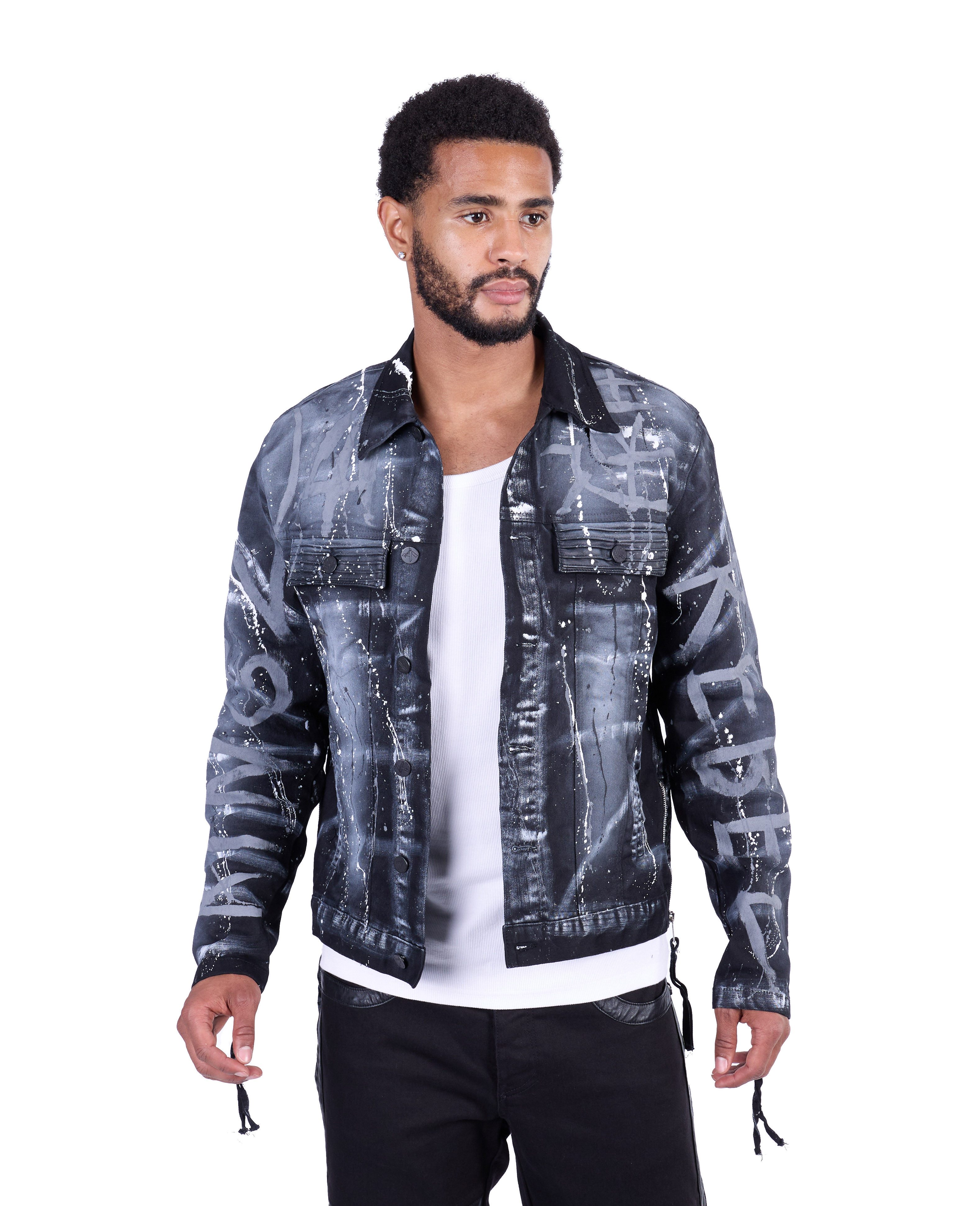 KINGZ Jeansjacke Schwarze Designer Jeansjacke von günstig online kaufen