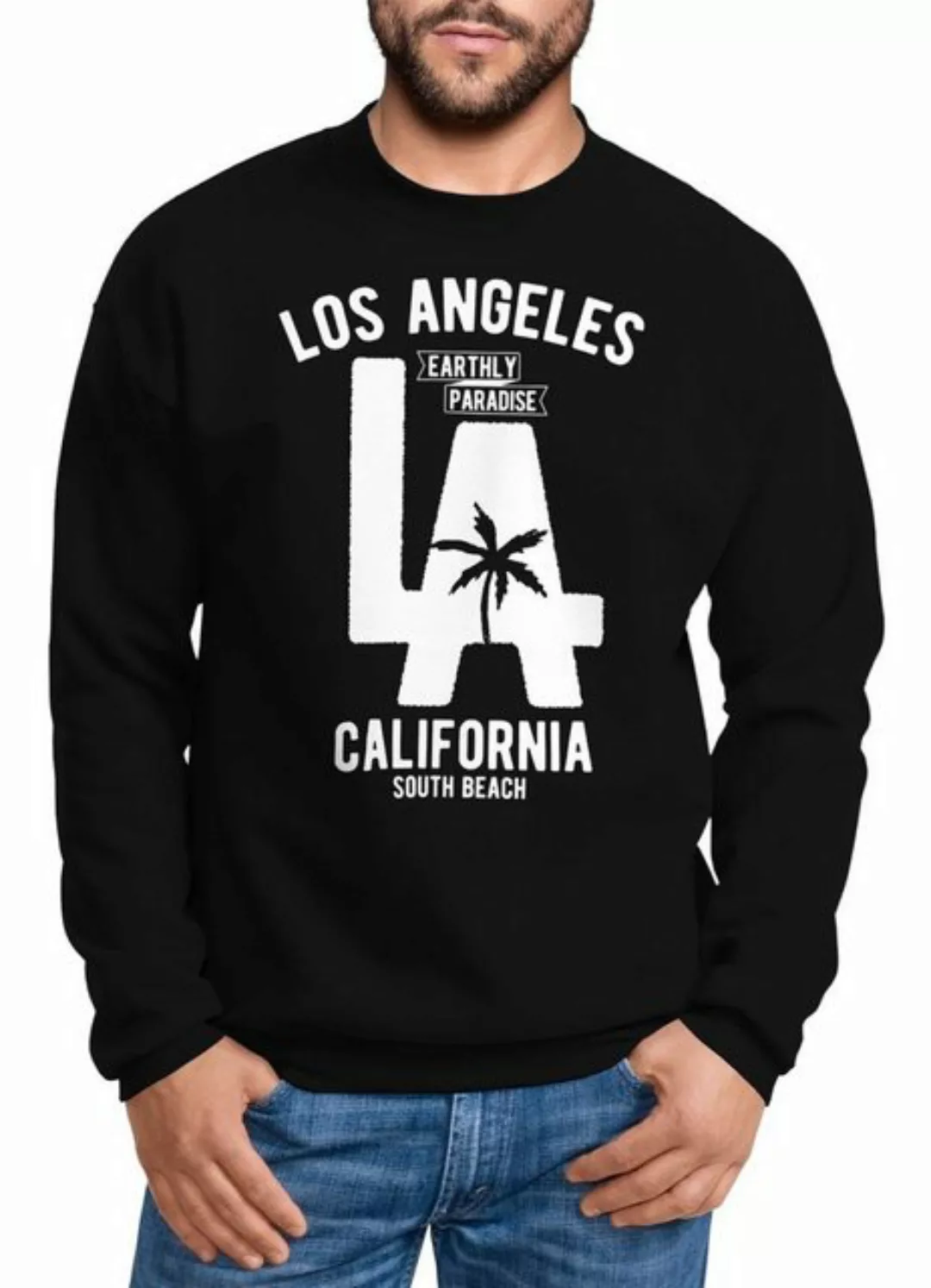 Neverless Sweatshirt Sweatshirt Herren Los Angeles California LA Palme Rund günstig online kaufen