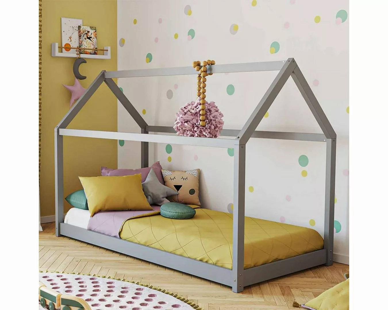 Artkid Kinderbett ArtKid Haley Grau Montessori Hausbett Bodenbett 90x200, i günstig online kaufen