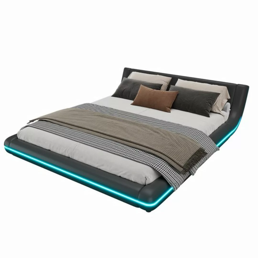 TavilaEcon Polsterbett Flachbett Bodenbett Doppelbett mit LED-Umgebungslich günstig online kaufen