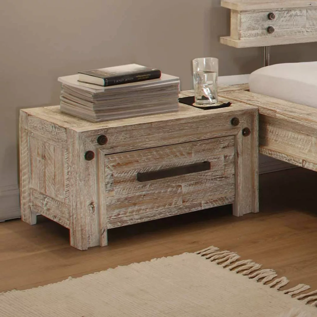 Designerbett im Vintage Style Akazie Massivholz günstig online kaufen