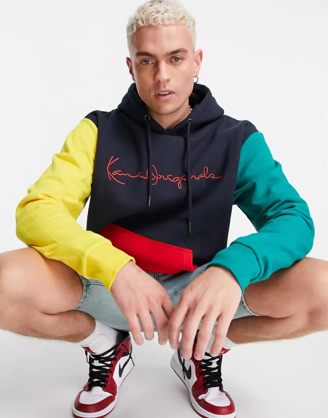 Karl Kani – Originals – Kapuzenpullover mit bunten Farbblockdesign-Marinebl günstig online kaufen