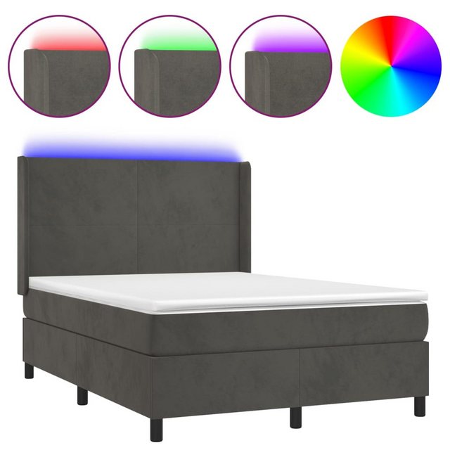 vidaXL Boxspringbett Boxspringbett mit Matratze und LED Samt (140 x 200 cm, günstig online kaufen