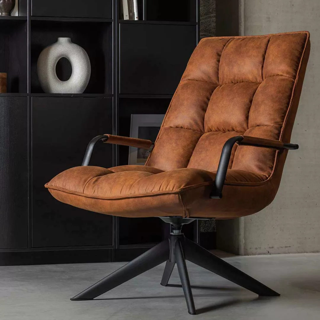 Lounge Sessel drehbar in Cognac Braun und Schwarz Retrostil günstig online kaufen