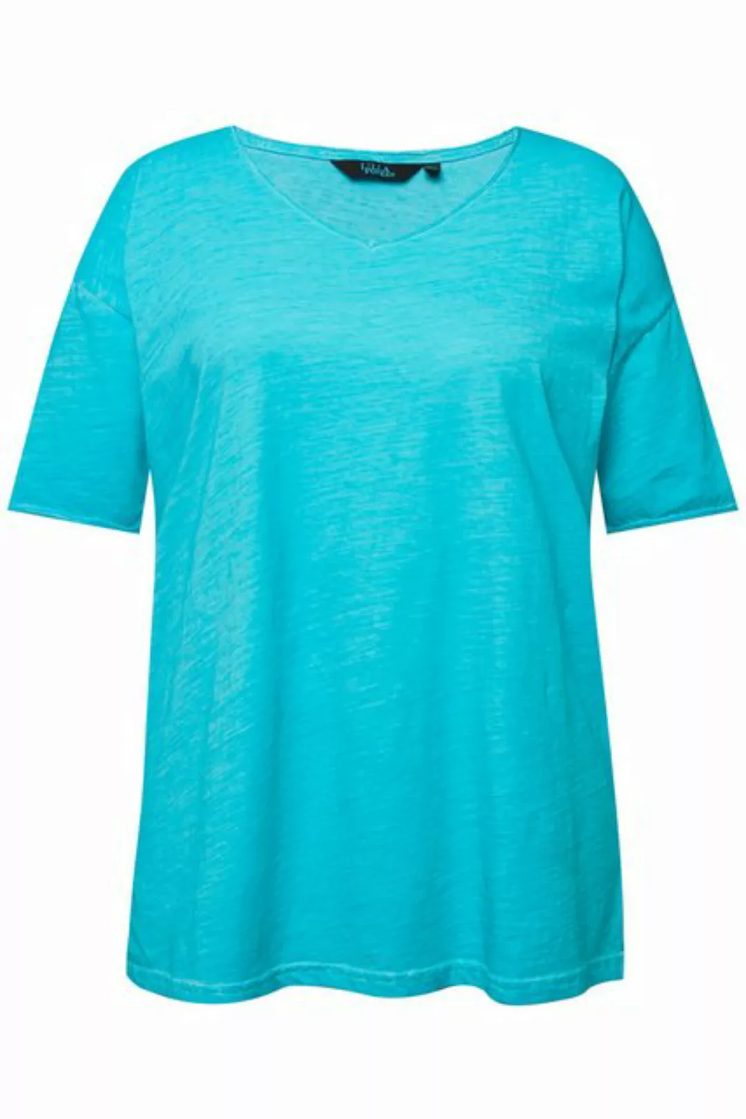 Ulla Popken Rundhalsshirt T-Shirt cold dyed Oversized V-Ausschnitt Halbarm günstig online kaufen