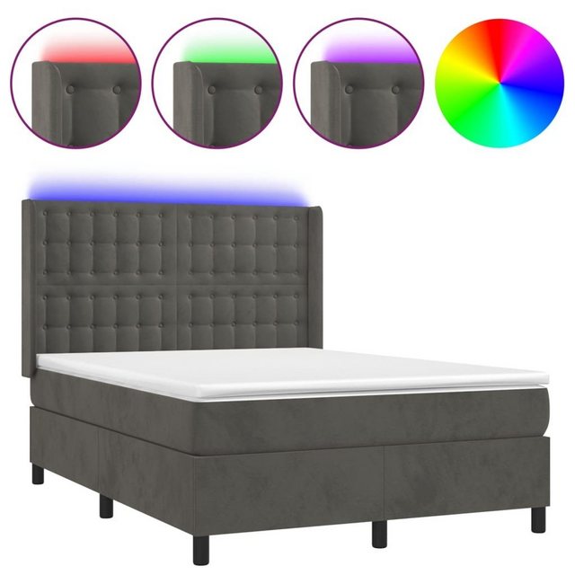 vidaXL Boxspringbett Boxspringbett mit Matratze LED Dunkelgrau 140x190 cm S günstig online kaufen