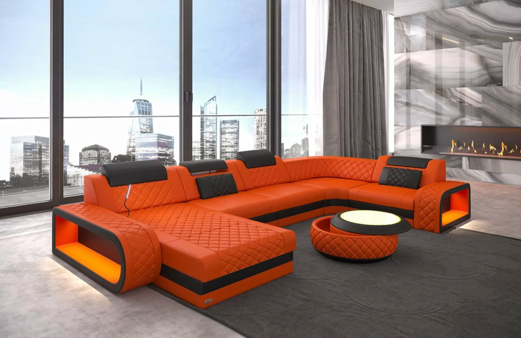 Sofa Dreams Wohnlandschaft Ledercouch Sofa Leder Berlin U Form Ledersofa, C günstig online kaufen