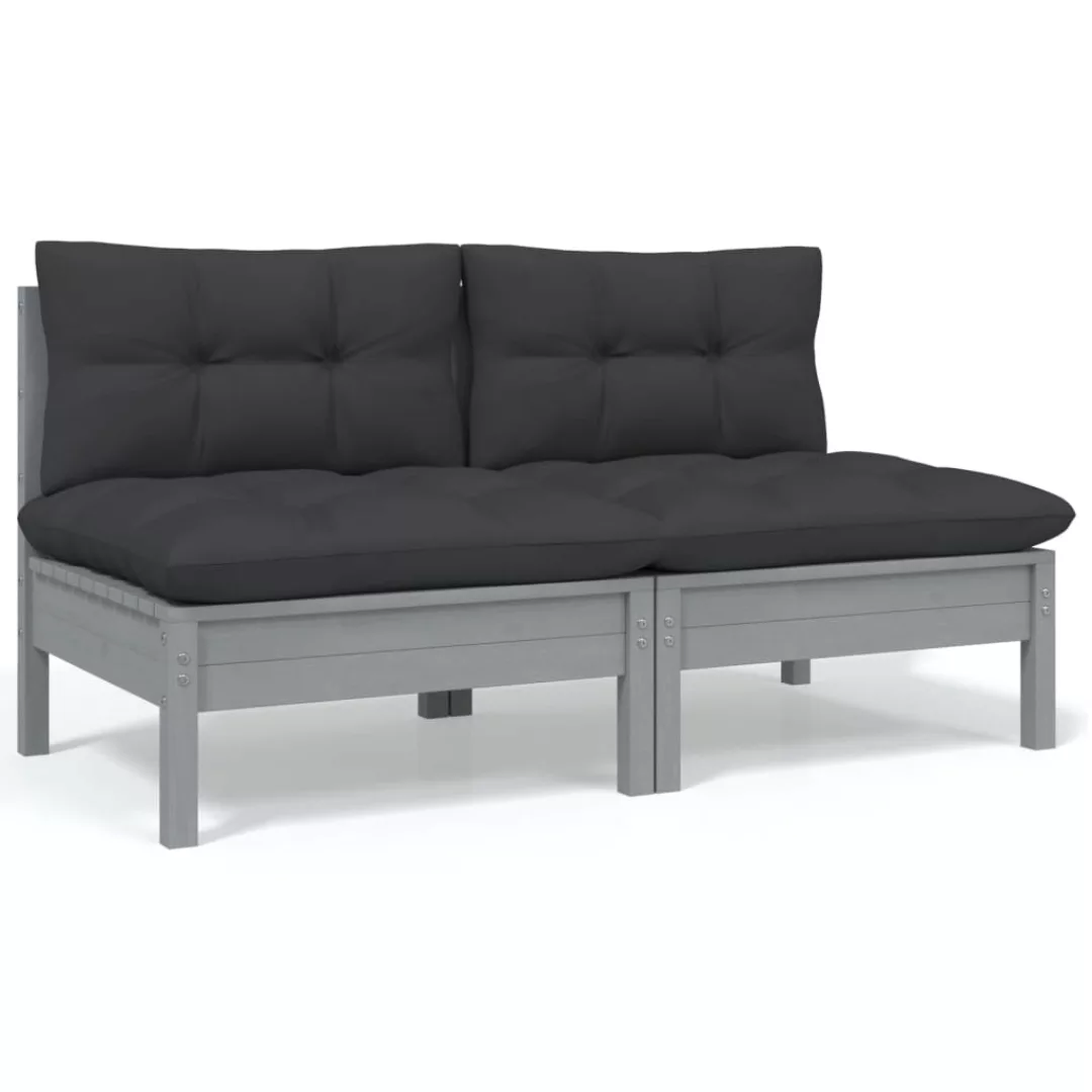 2-sitzer-gartensofa Mit Kissen Grau Massivholz Kiefer günstig online kaufen