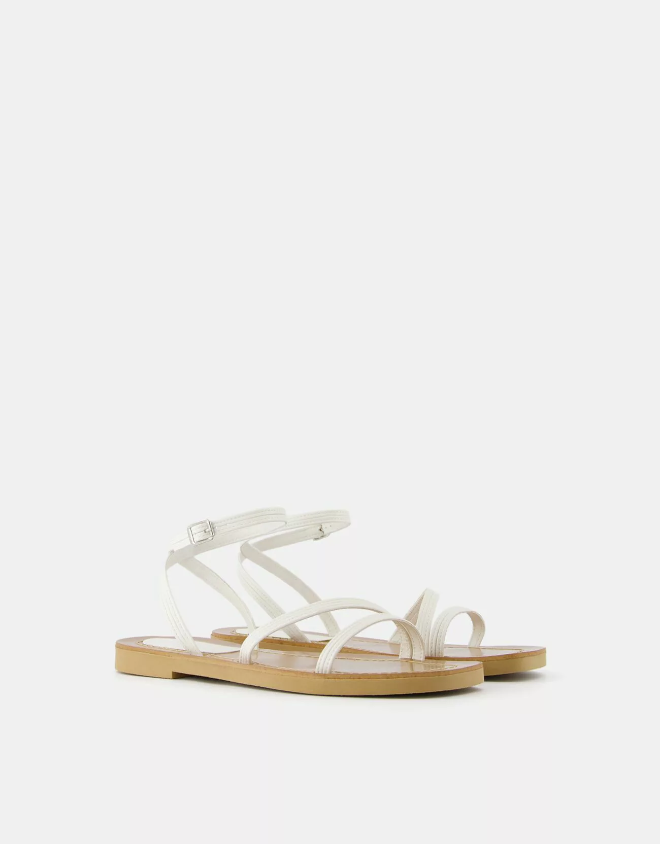 Bershka Flache Riemchensandalen Damen 39 Weiss günstig online kaufen