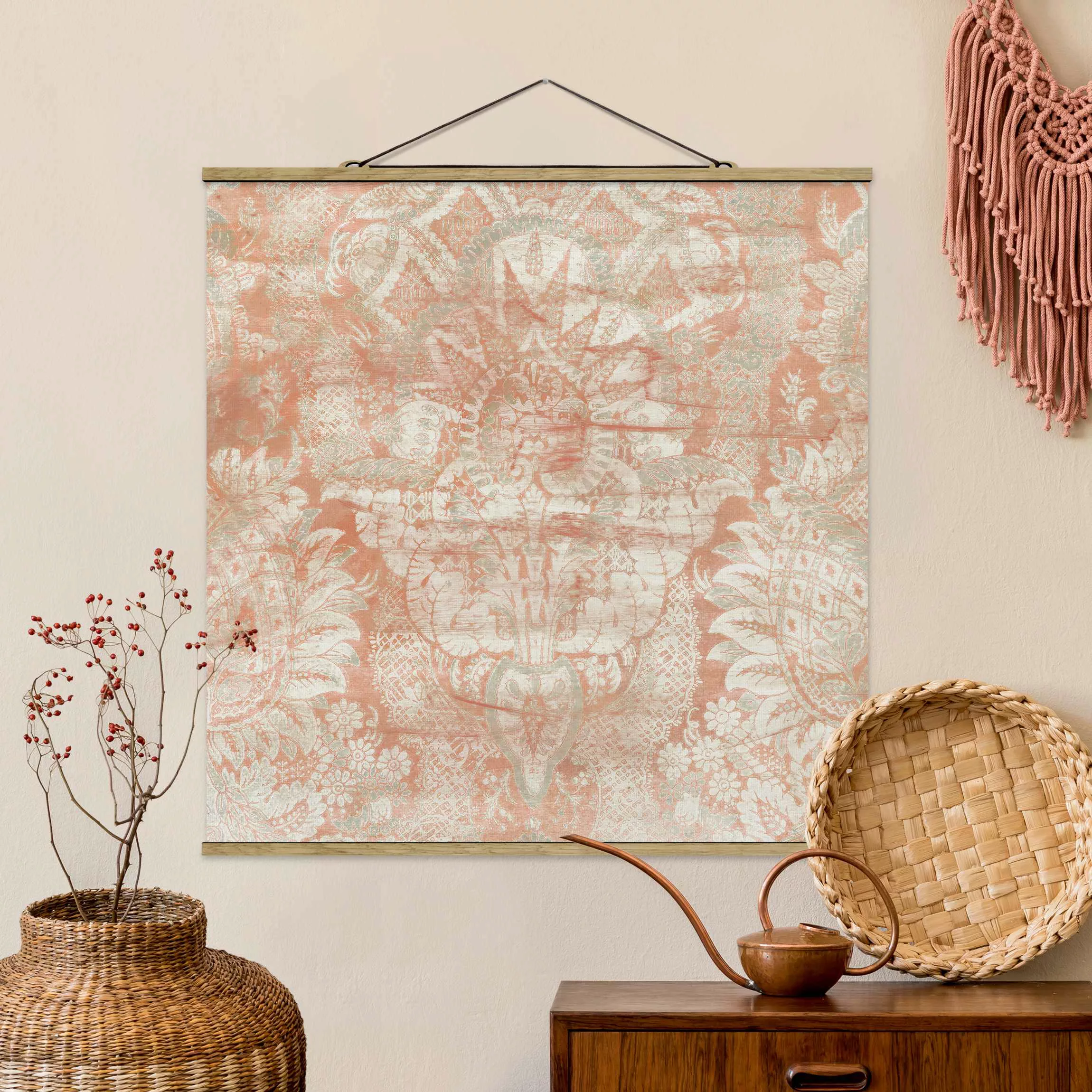 Stoffbild Muster mit Posterleisten - Quadrat Ornamentgewebe I günstig online kaufen