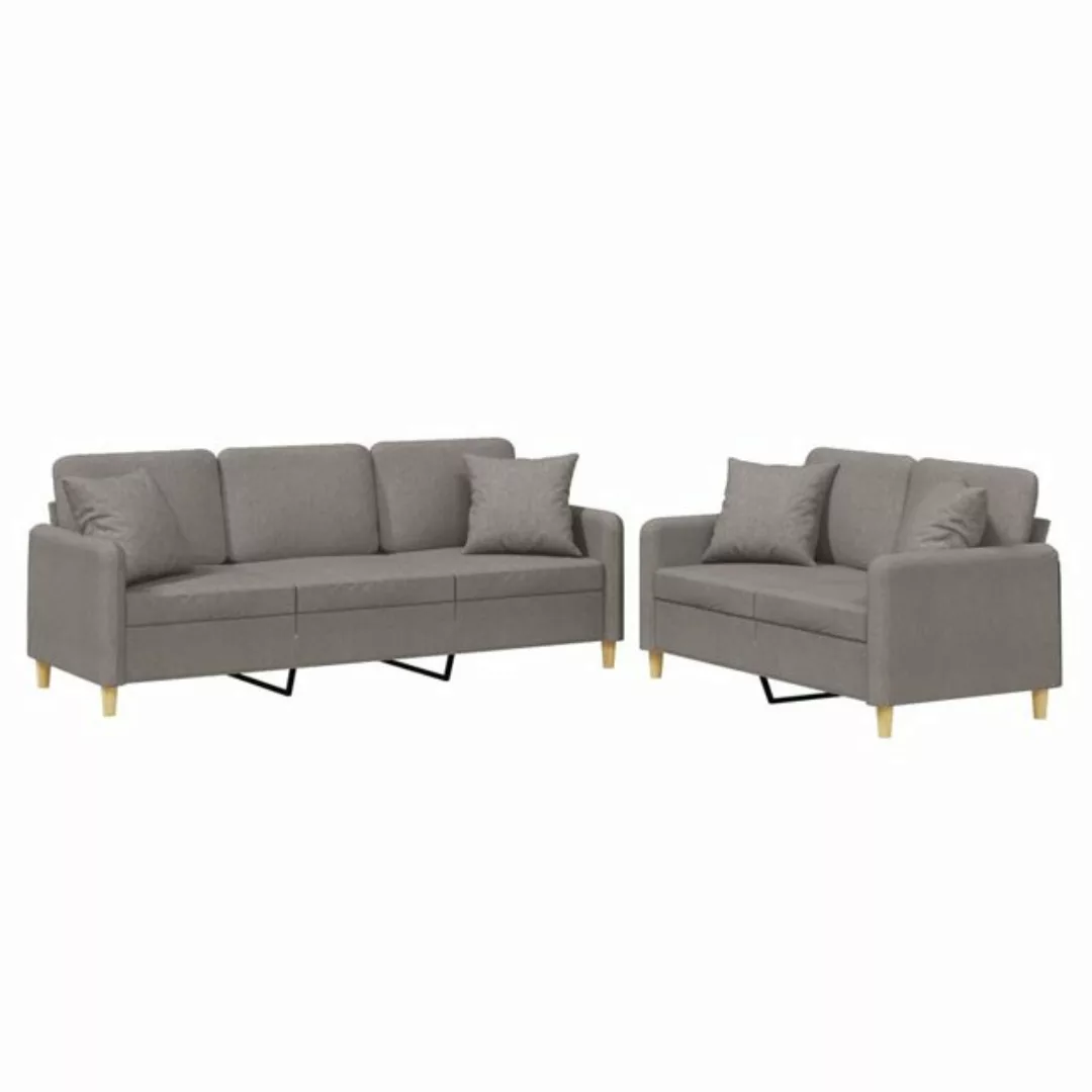 vidaXL Sofa, 2-tlg. Sofagarnitur mit Kissen Taupe Stoff günstig online kaufen