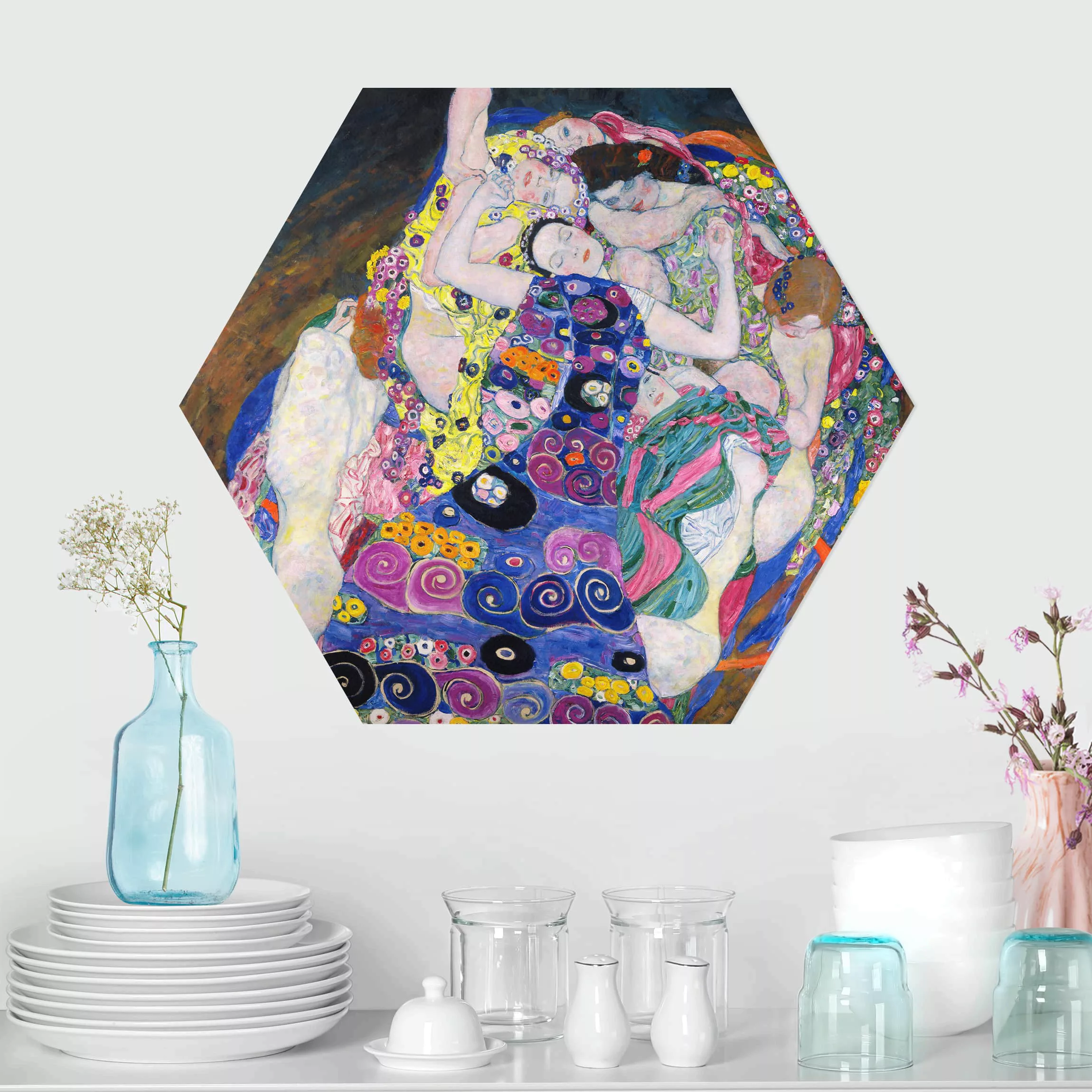 Hexagon-Alu-Dibond Bild Kunstdruck Gustav Klimt - Die Jungfrau günstig online kaufen