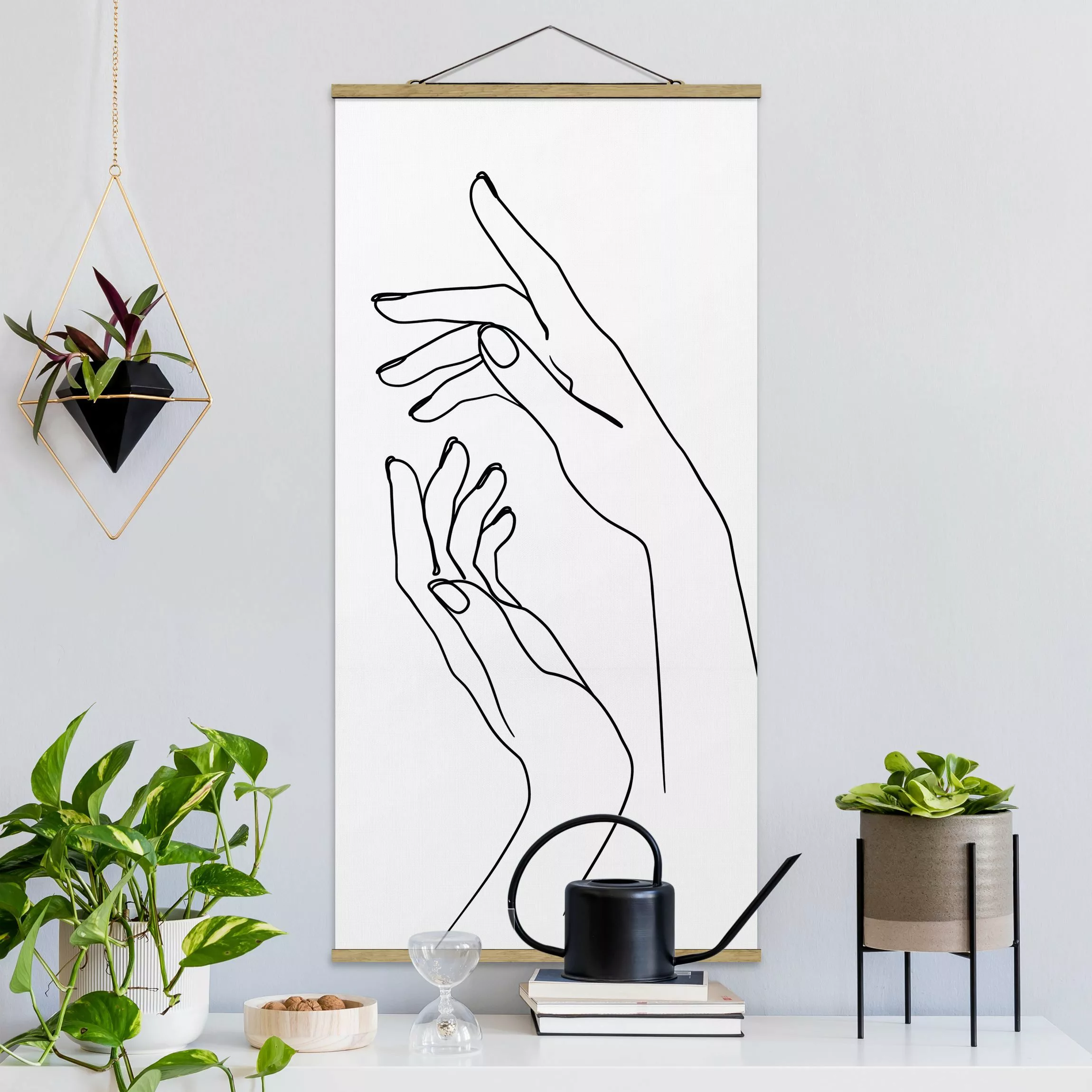 Stoffbild Abstrakt mit Posterleisten - Hochformat Line Art Hände günstig online kaufen