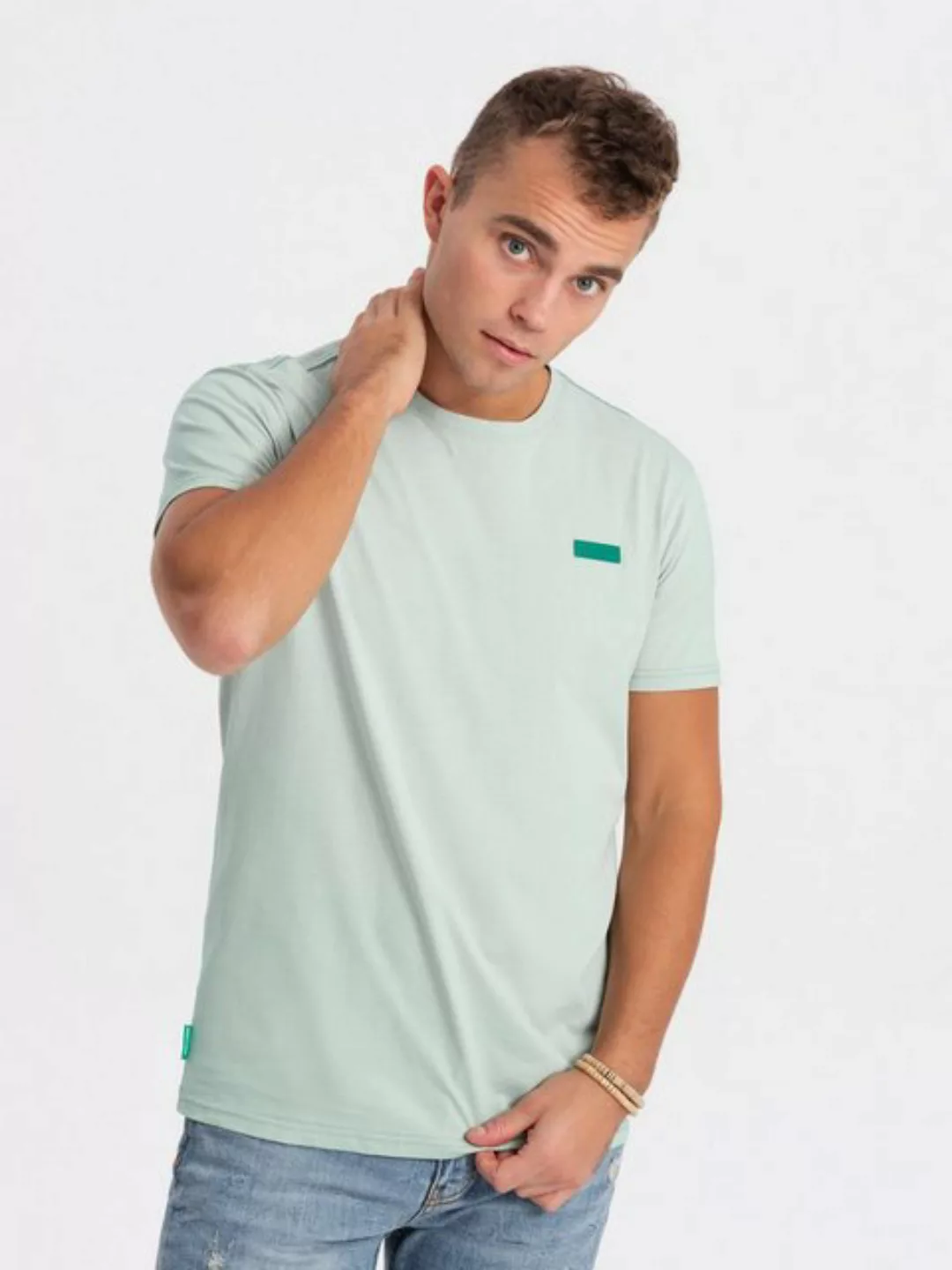 OMBRE T-Shirt Herren-T-Shirt aus Baumwolle mit kontrastierenden Fäden günstig online kaufen