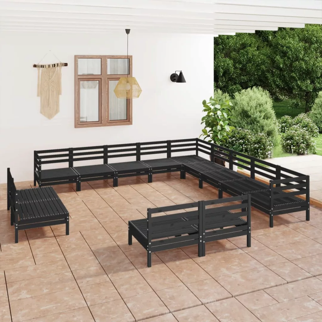 13-tlg. Garten-lounge-set Massivholz Kiefer Schwarz günstig online kaufen