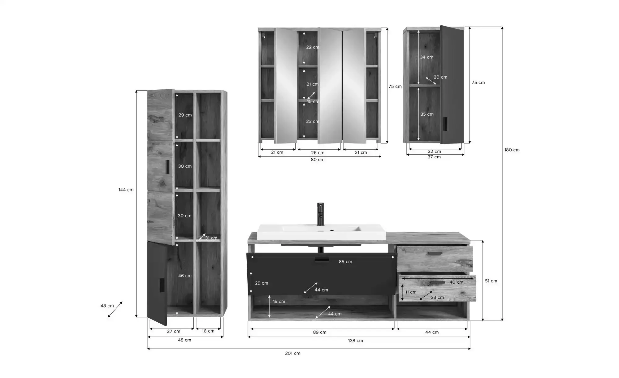 Badezimmer-Set GRADO B/H/T: ca. 203x192x48 cm günstig online kaufen