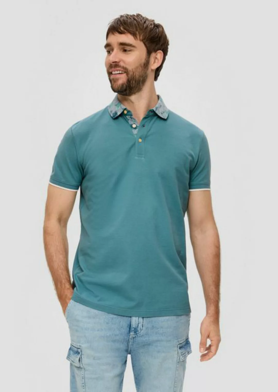 s.Oliver Kurzarmshirt Poloshirt mit bedrucktem Kragen Kontrast-Details günstig online kaufen