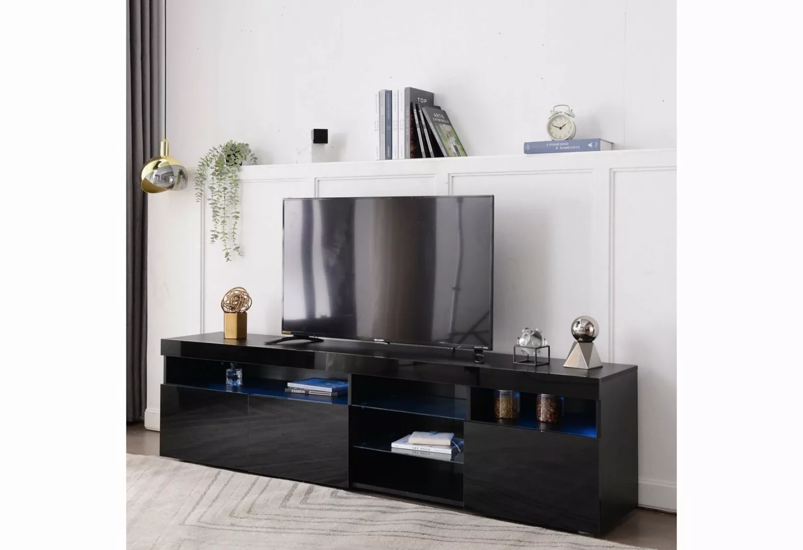 KLAM HOME TV-Schrank TV-Lowboard mit 3 Türen (schwarz mit 16 Led Farben Bel günstig online kaufen