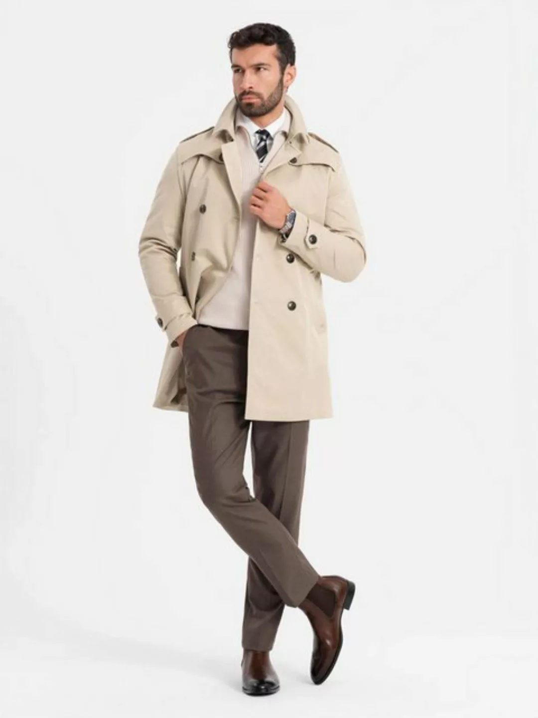 OMBRE Trenchcoat Eleganter Herren Trenchcoat SLIM FIT mit Gürtel günstig online kaufen