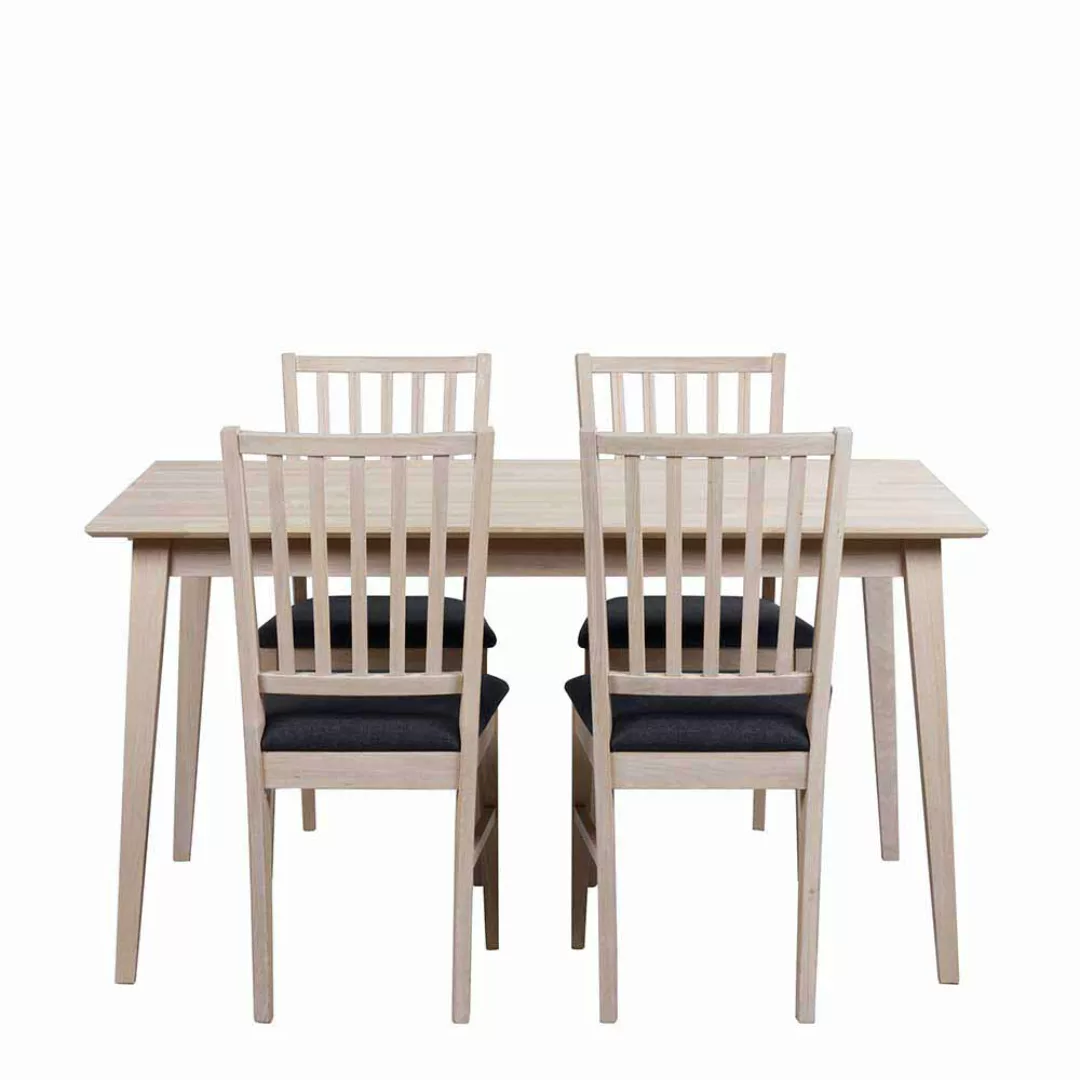 Esstisch mit Stühlen in Eiche White Wash Dunkelgrau ausziehbar (fünfteilig) günstig online kaufen