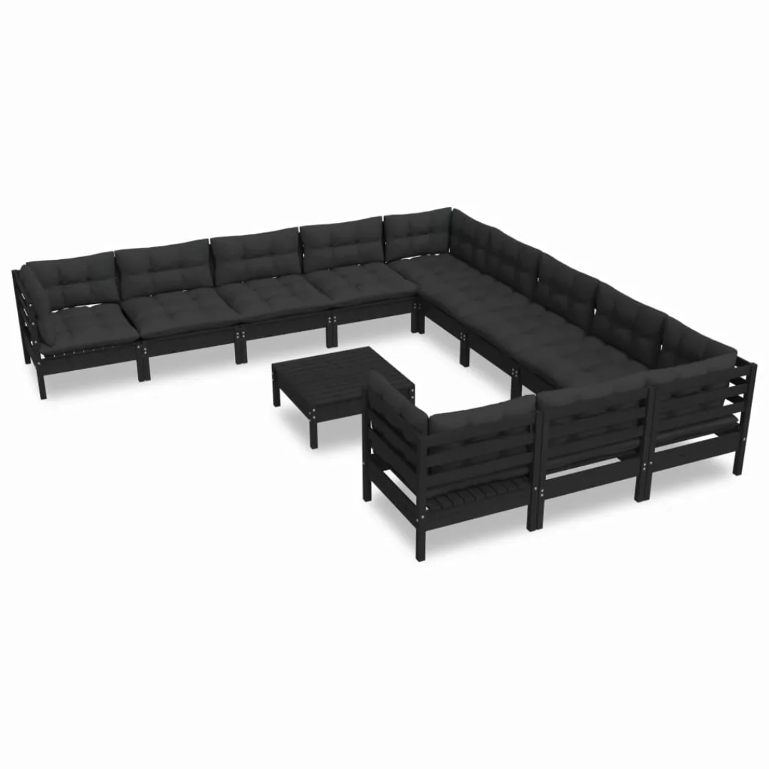 12-tlg. Garten-lounge-set Mit Kissen Schwarz Kiefernholz günstig online kaufen