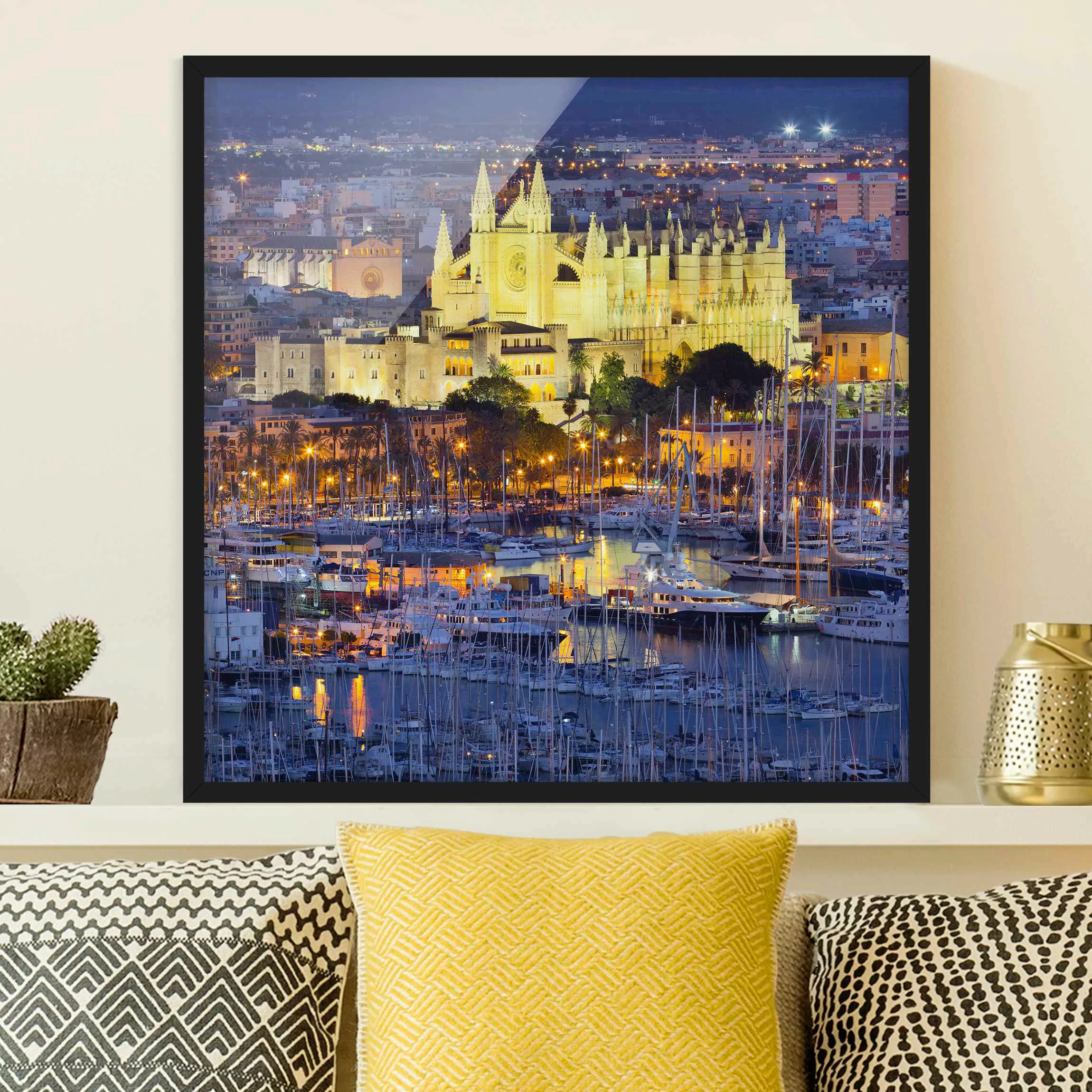 Bild mit Rahmen Architektur & Skyline - Quadrat Palma de Mallorca City Skyl günstig online kaufen