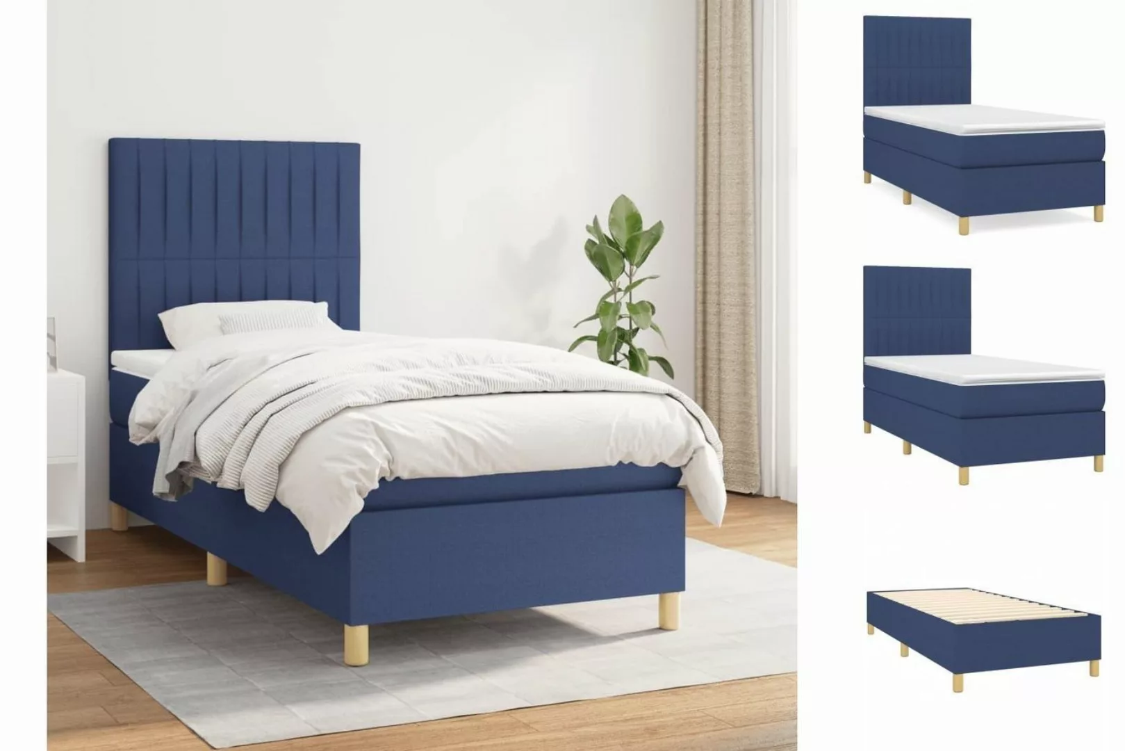 vidaXL Boxspringbett Boxspringbett mit Matratze Blau 80x200 cm Stoff Bett B günstig online kaufen