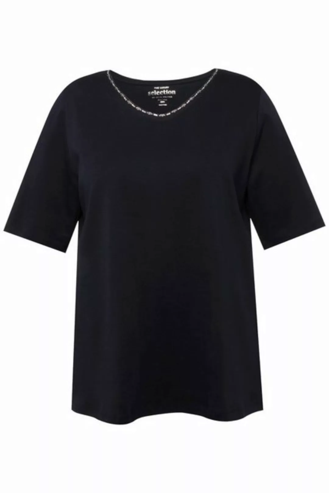 Ulla Popken Rundhalsshirt T-Shirt A-Linie V-Ausschnitt Halbarm Pima Cotton günstig online kaufen