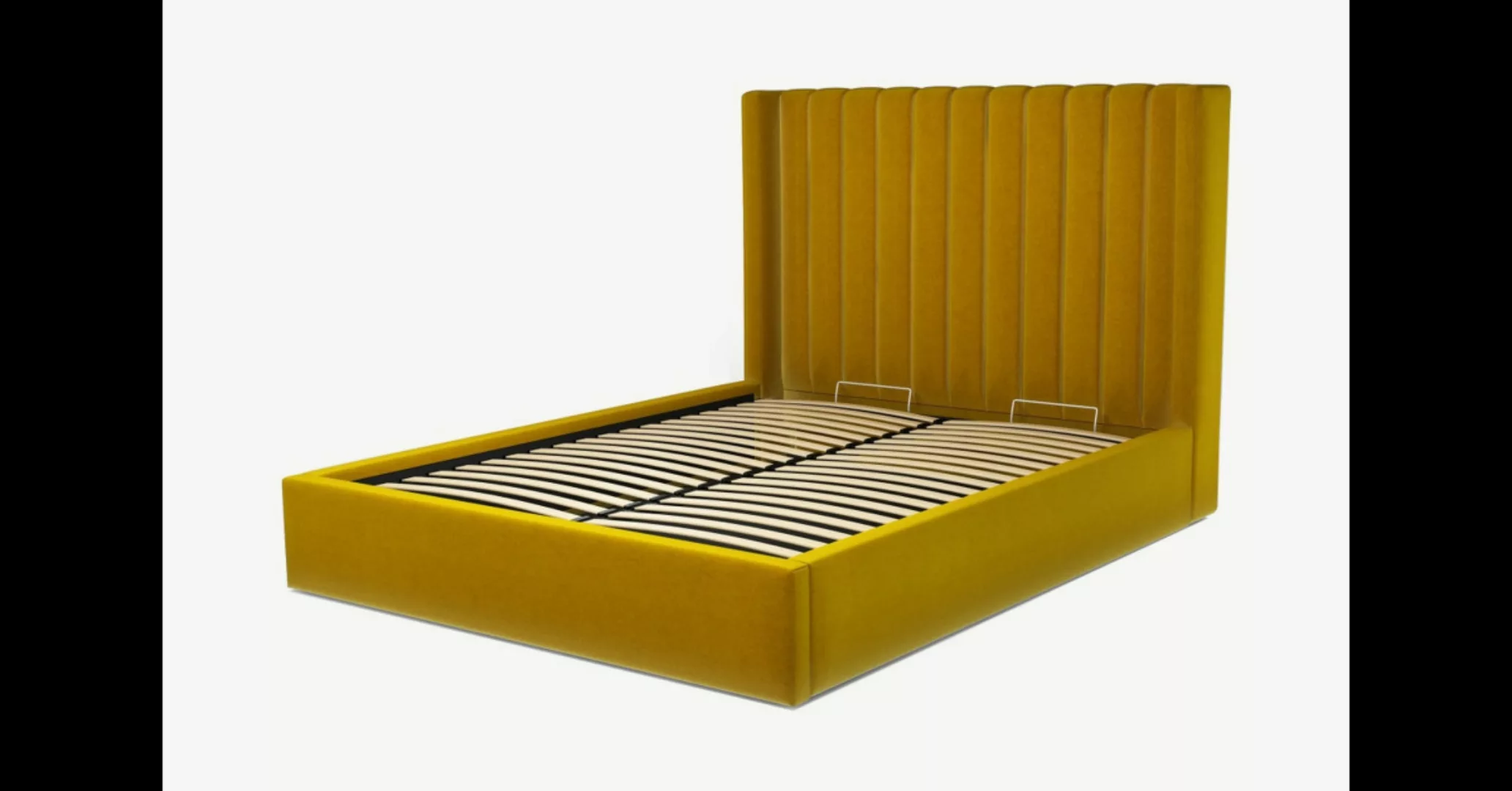 Cory Polsterbett mit Bettkasten (160 x 200 cm), Samt in Saffrangelb - MADE. günstig online kaufen