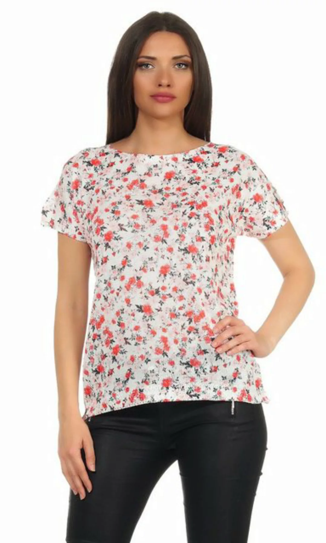 Mississhop Print-Shirt Damen weißes Shirt mit Blumen Tshirt Bluse 320 günstig online kaufen