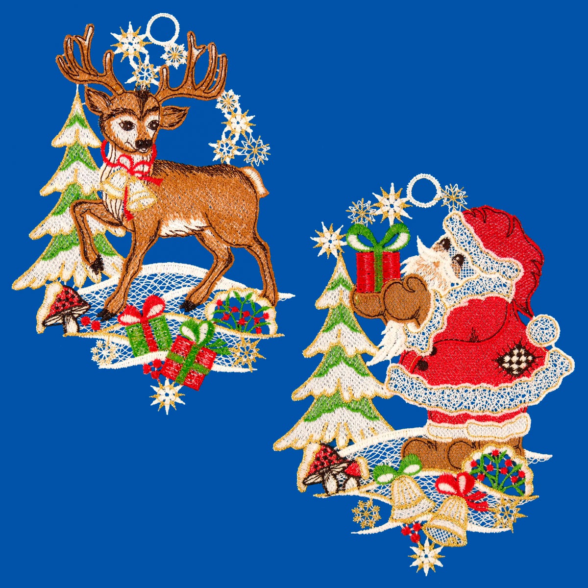 W. Reuter & Sohn - Plauener Spitze Fensterbild "Weihnachtsmann und Hirsch", günstig online kaufen