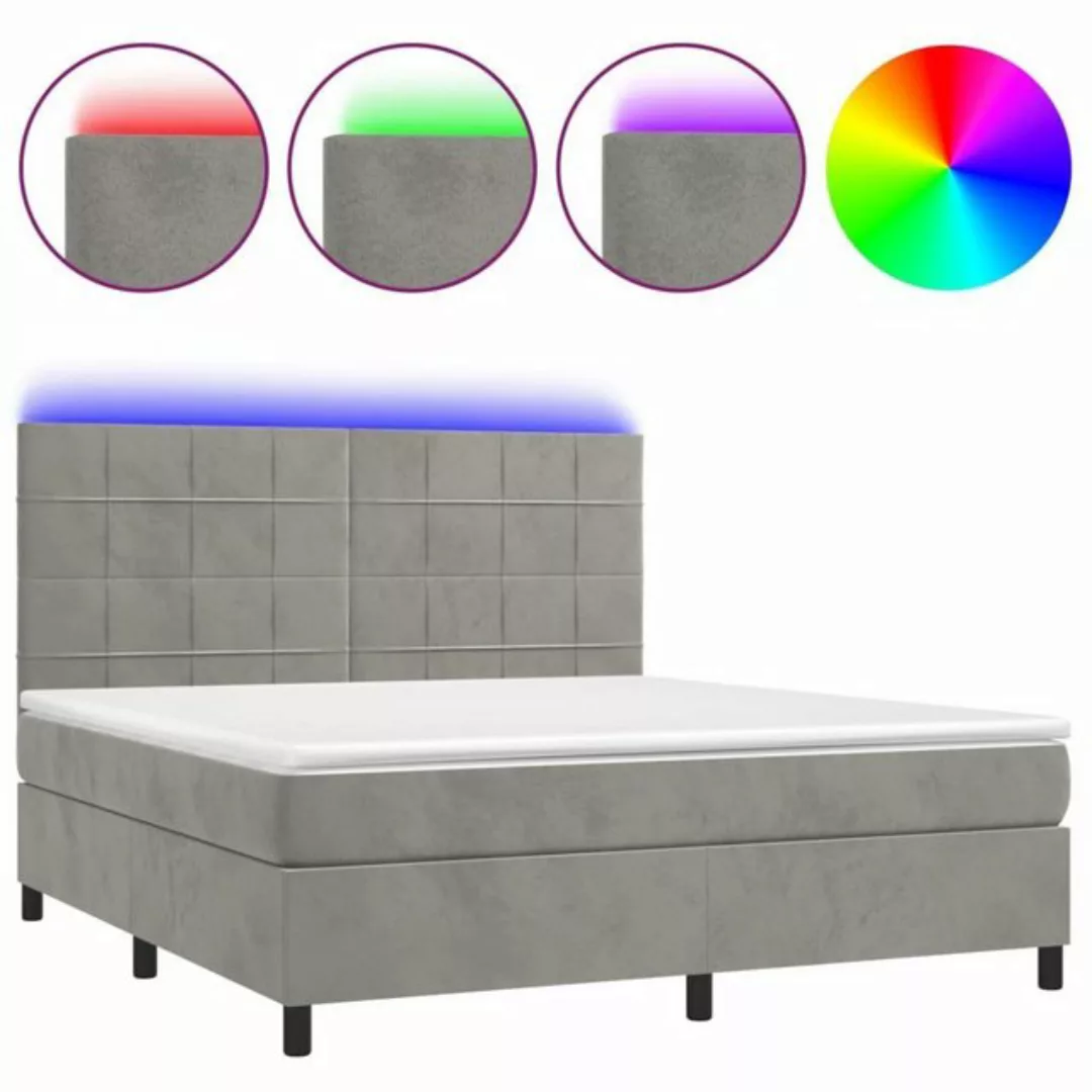 vidaXL Bettgestell Boxspringbett mit Matratze LED Hellgrau 180x200 cm Samt günstig online kaufen