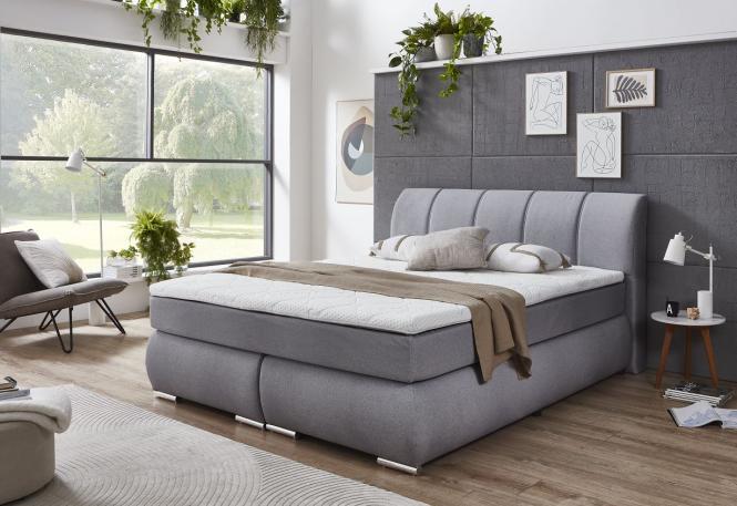 Boxspringbett ca. 180x200 cm mit Topper H2/H3 wendbar grau günstig online kaufen