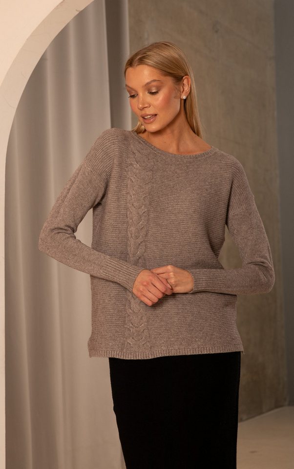 Passioni Strickpullover in lockerer Passform mit Rundhalsausschnitt und Zop günstig online kaufen