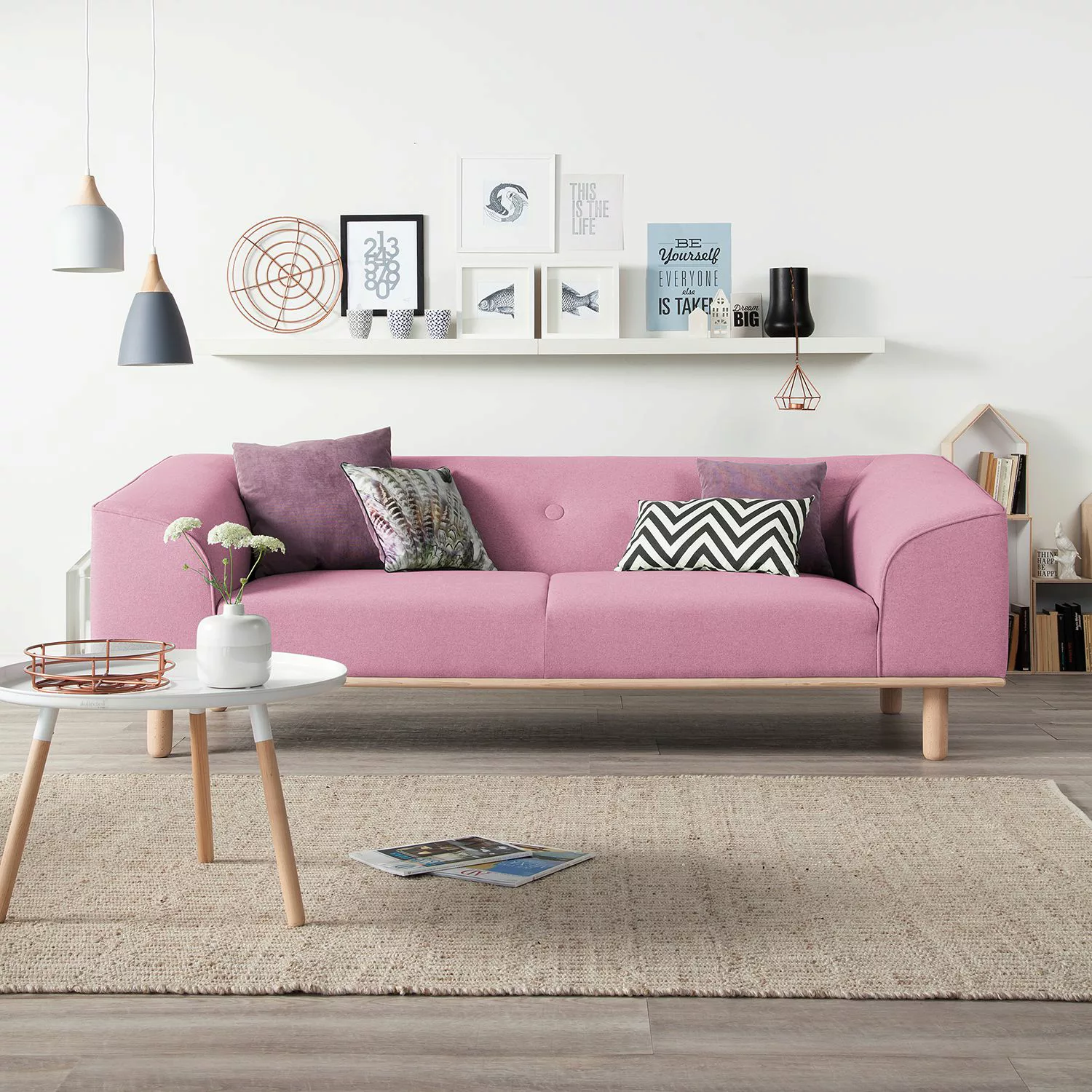 home24 Mørteens Sofa Aya 3-Sitzer Rose Webstoff 220x72x90 cm (BxHxT) Skandi günstig online kaufen