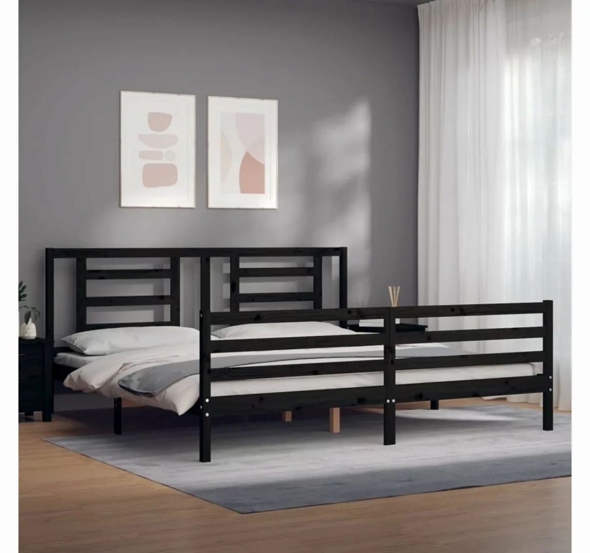 vidaXL Bett Massivholzbett mit Kopfteil Schwarz 200x200 cm günstig online kaufen