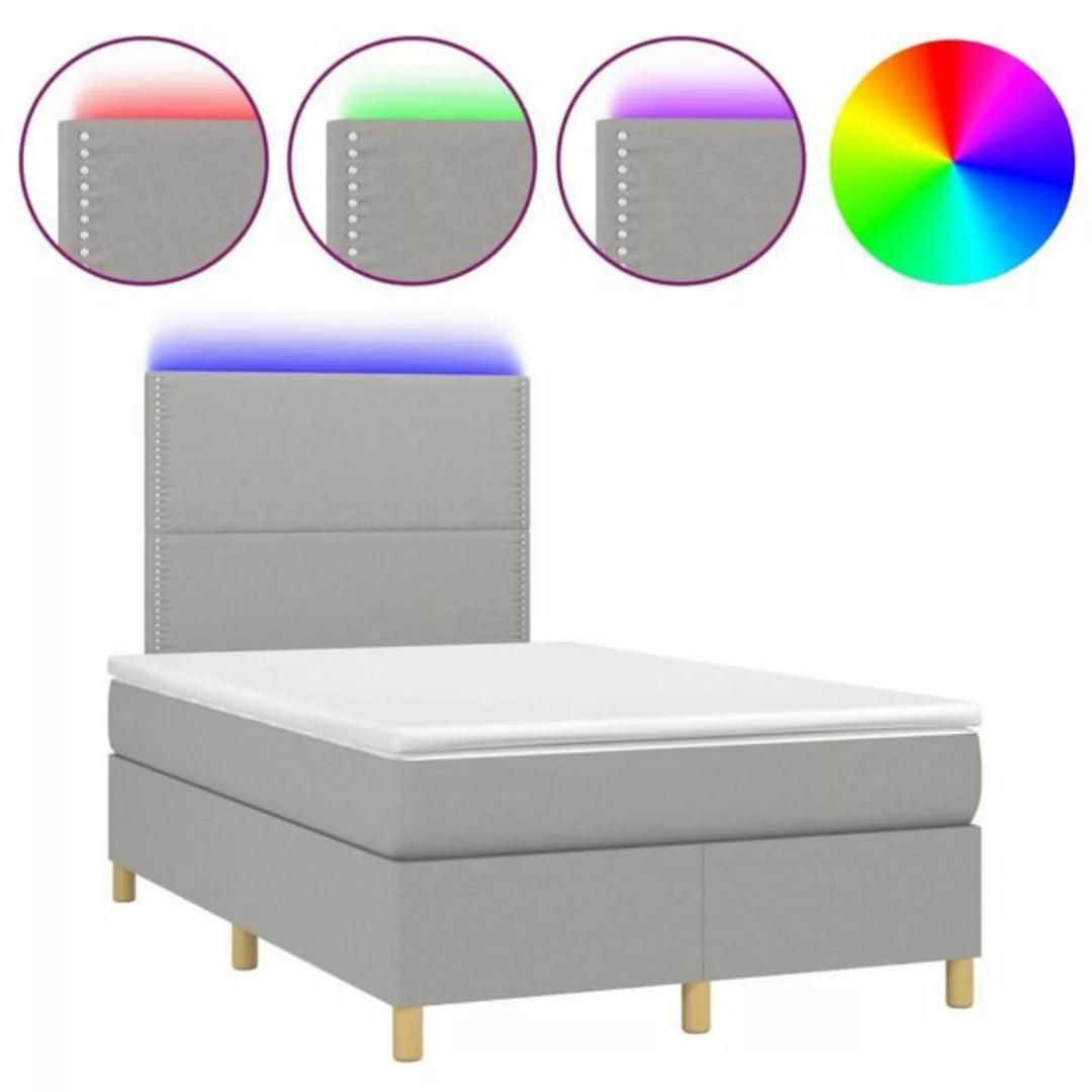 vidaXL Boxspringbett (120 x 200 cm, mit Nieten, Hellgrau), mit LED günstig online kaufen