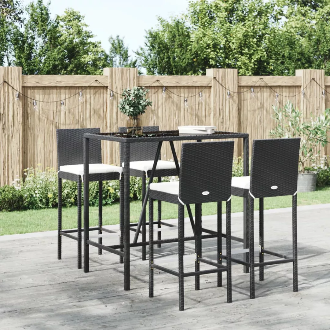 Vidaxl 5-tlg. Gartenbar-set Mit Kissen Schwarz Poly Rattan günstig online kaufen