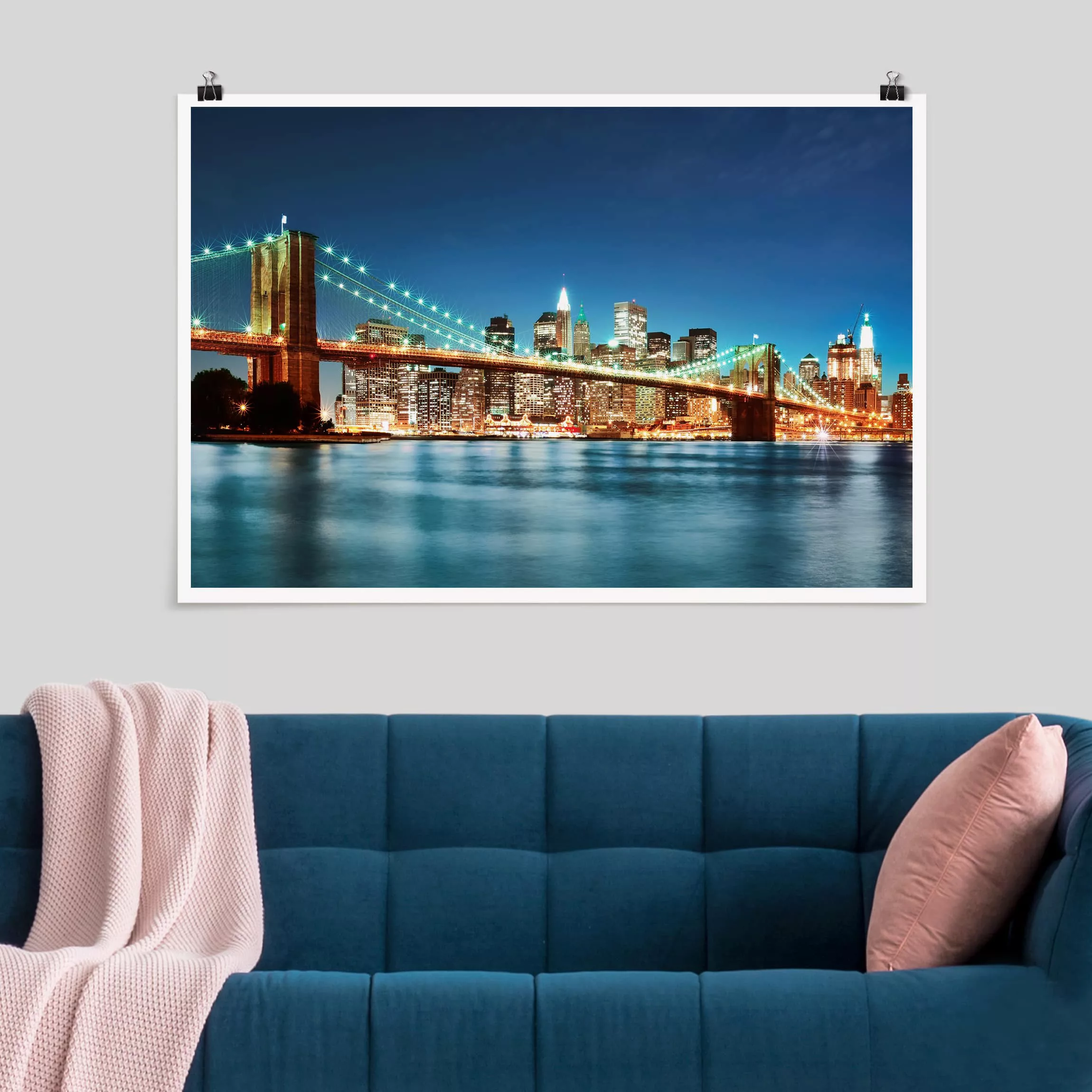Poster Architektur & Skyline - Querformat Nighttime Manhattan Bridge günstig online kaufen