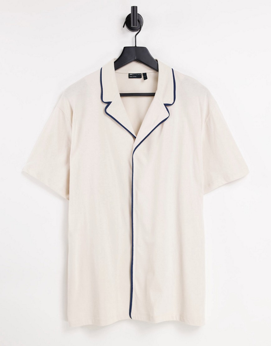ASOS DESIGN – Polohemd in der Farbe Stein mit lockerem Schnitt, Reverskrage günstig online kaufen