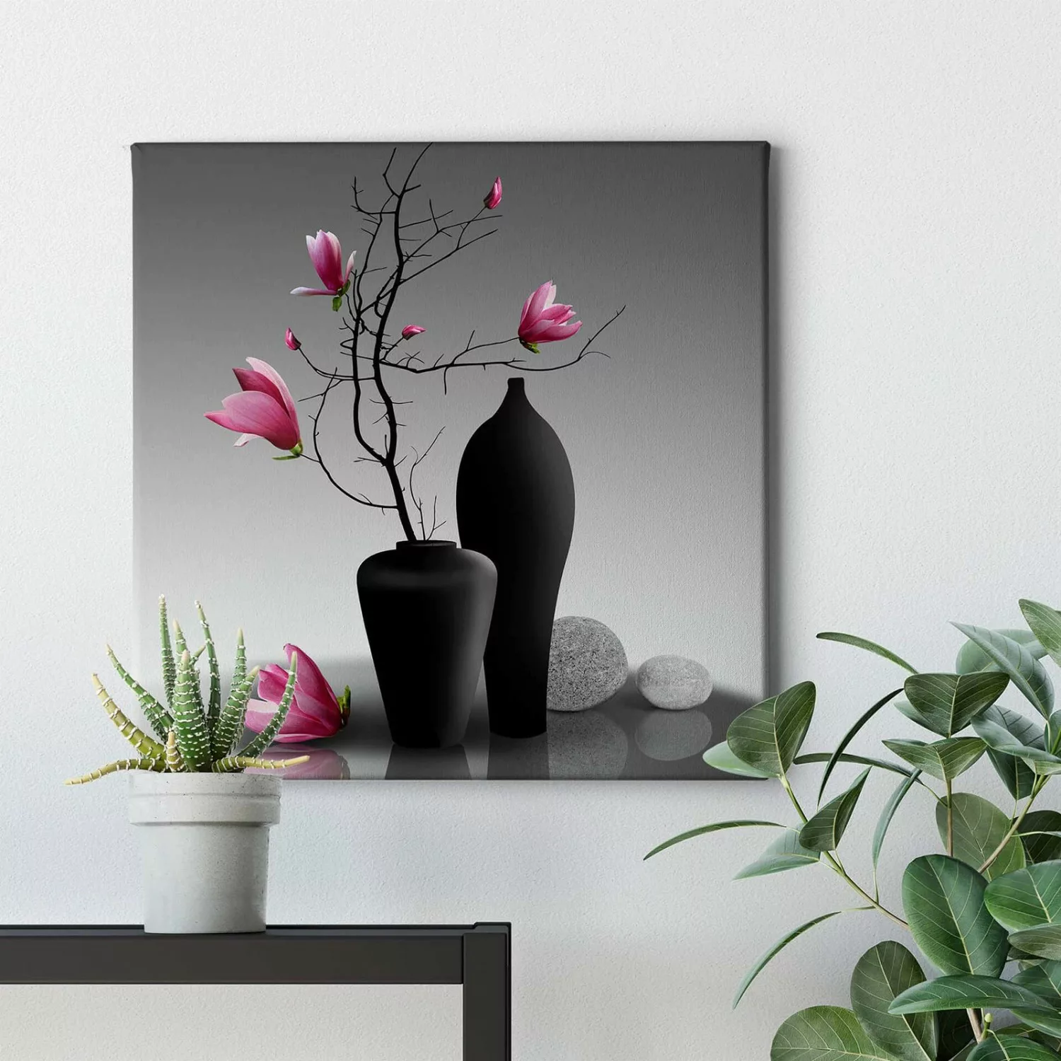 Bricoflor Magnolien Bild Auf Leinwand Wellness Wandbild Mit Blumen In Vase günstig online kaufen