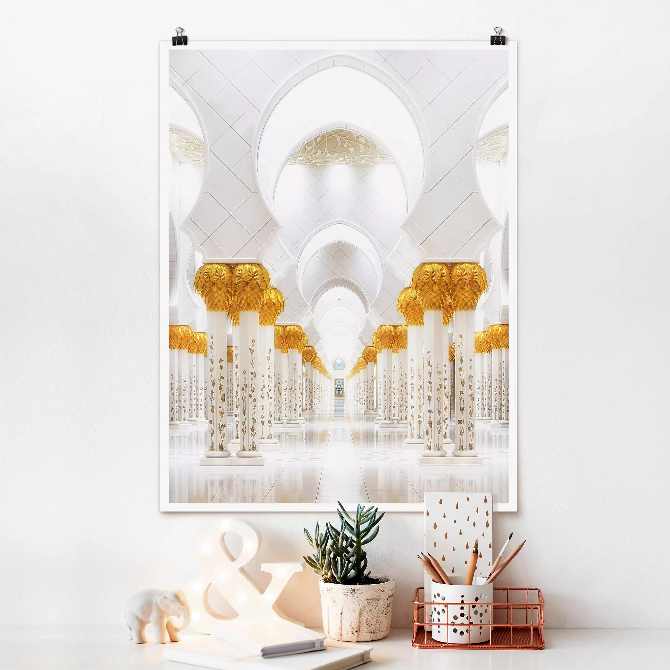 Poster Architektur & Skyline - Hochformat Moschee in Gold günstig online kaufen