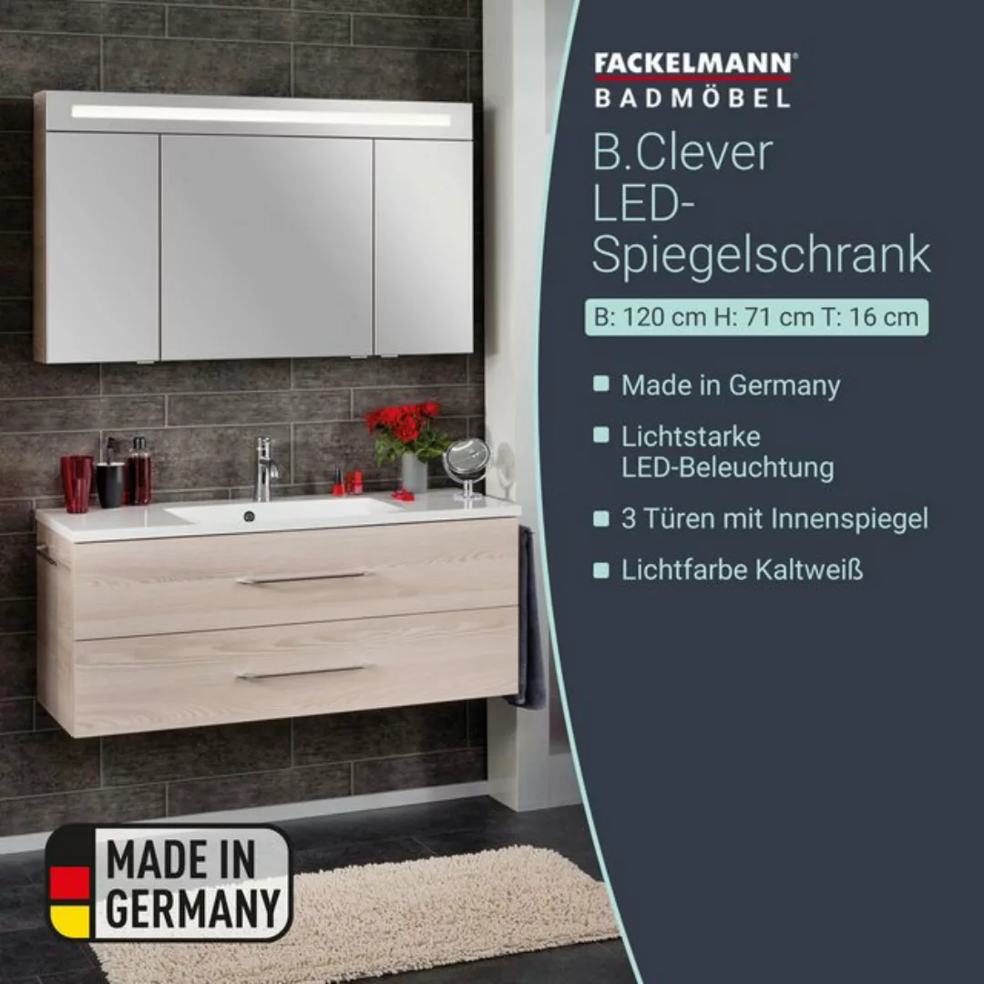 FACKELMANN Spiegelschrank "CL 120 - Alaska-Esche", Badmöbel Breite 120 cm, günstig online kaufen