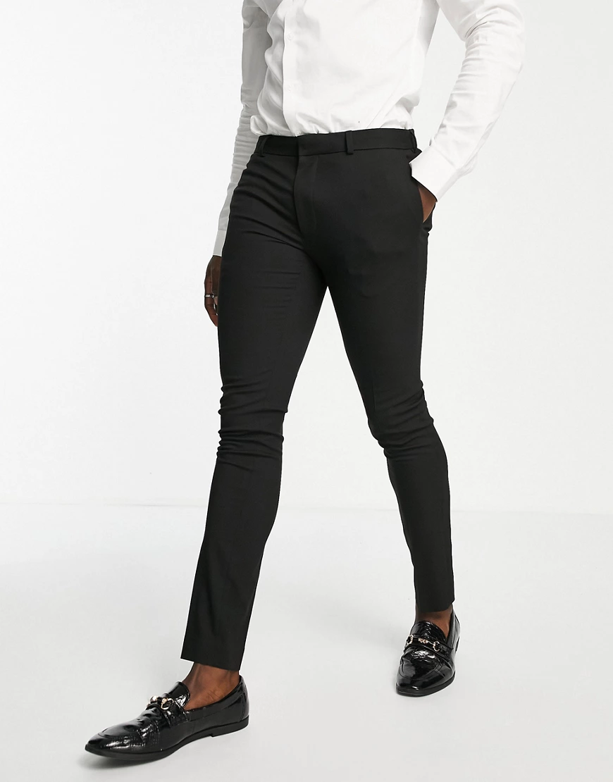 Topman – Strukturierte Anzughose in Schwarz mit superschmalem Schnitt günstig online kaufen