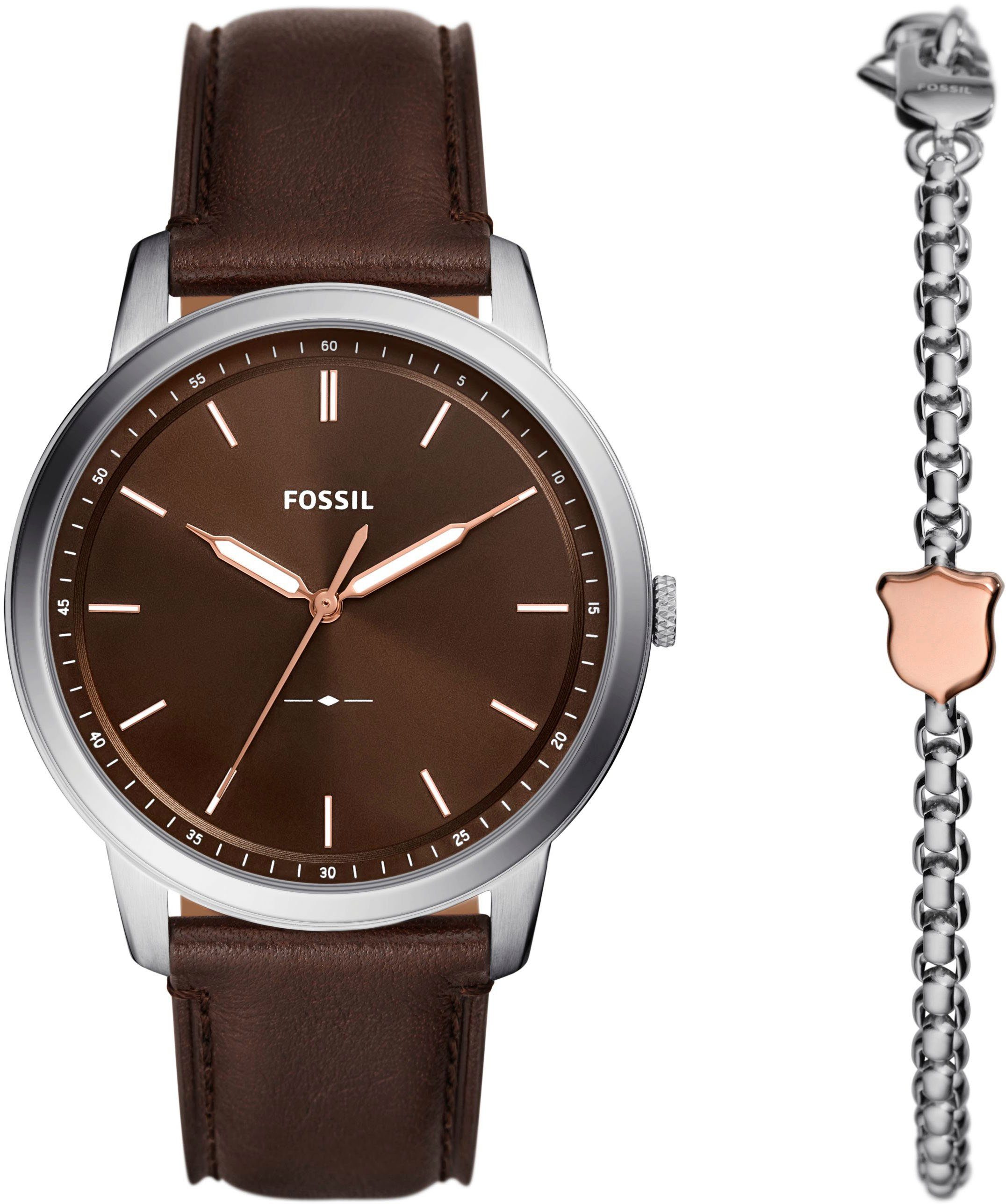 Fossil Quarzuhr MINIMALIST 3H FS6019SET, (Set, günstig online kaufen