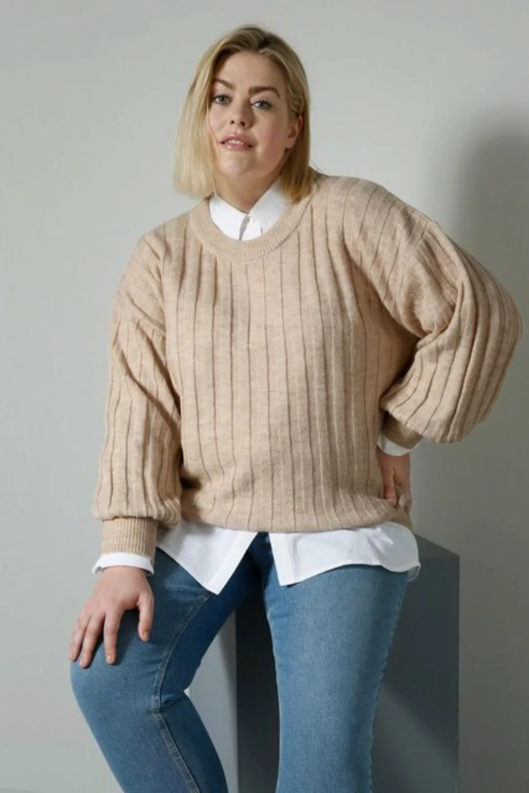 Sara Lindholm Strickpullover Pullover oversized Rippstrick Rundhals günstig online kaufen