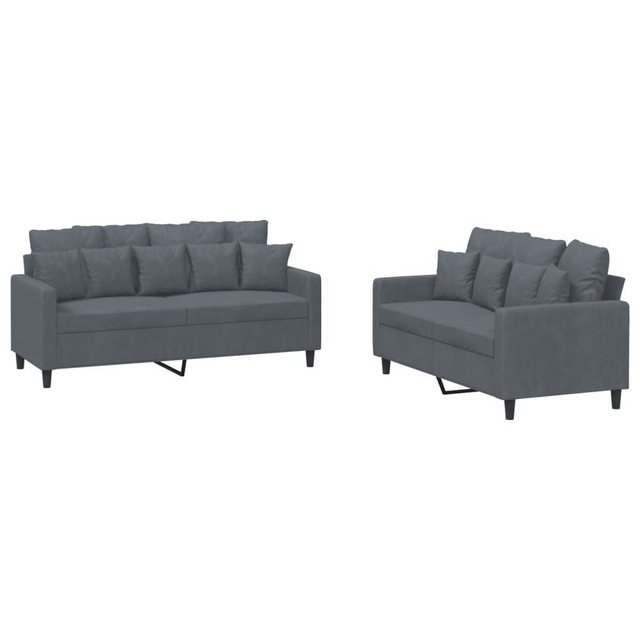 vidaXL Sofa Sofagarnitur Set mit Kissen Samt, 2-tlg., Dunkelgrau günstig online kaufen