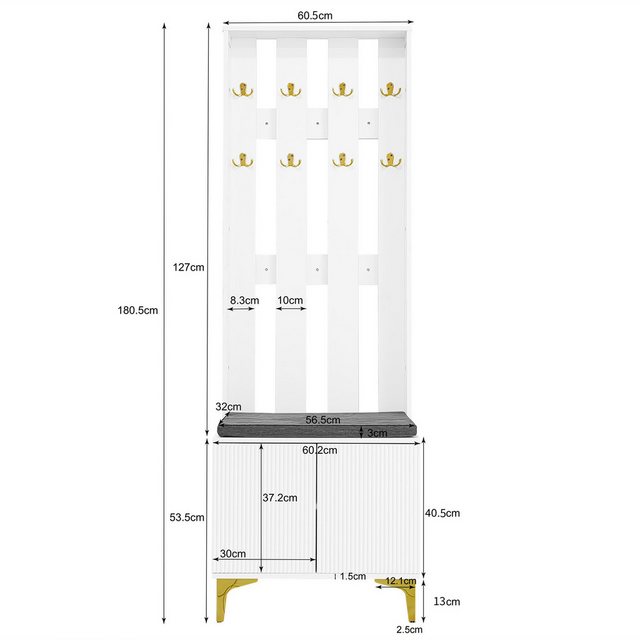 IDEASY Hängeschuhschrank mit Schuhbank und Kissen, Garderobenfront mit Hake günstig online kaufen