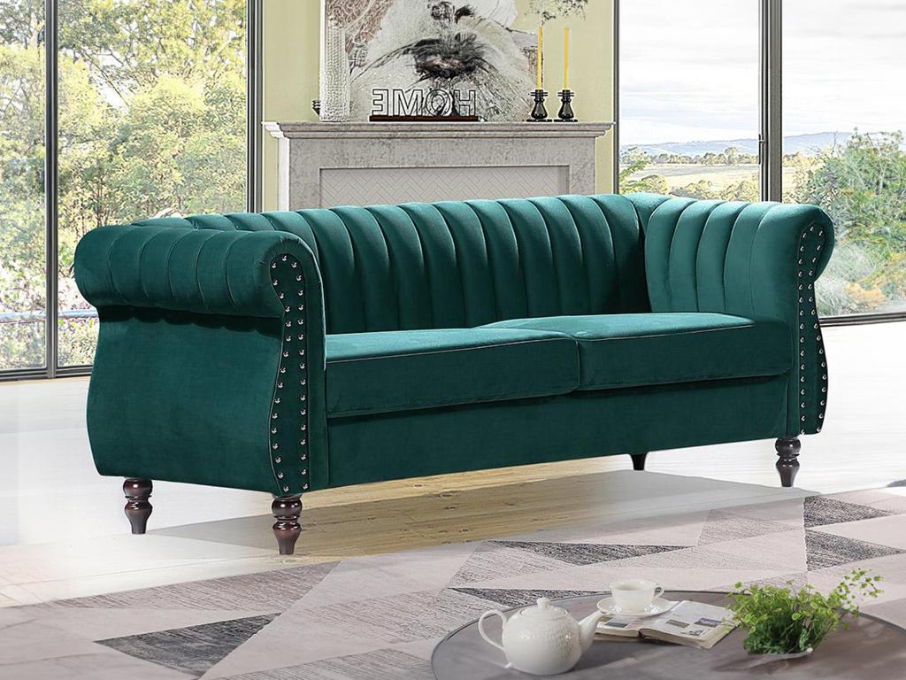Chesterfield-Sofa - 3-Sitzer - Samt - Smaragdgrün - TRUMBO günstig online kaufen