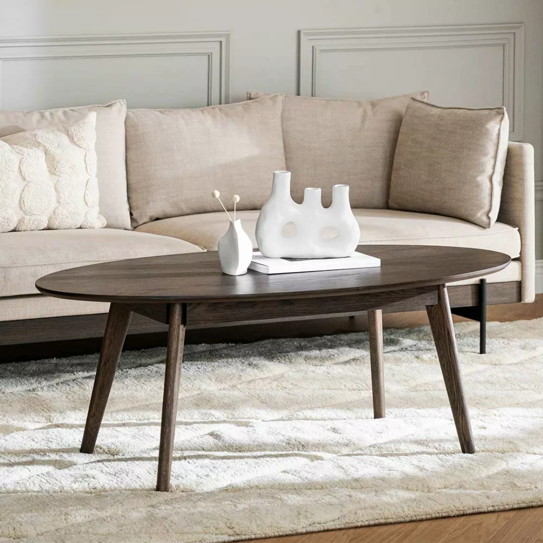 Ovaler Wohnzimmer Tisch in Eiche dunkel 130 cm breit - 48 cm hoch günstig online kaufen